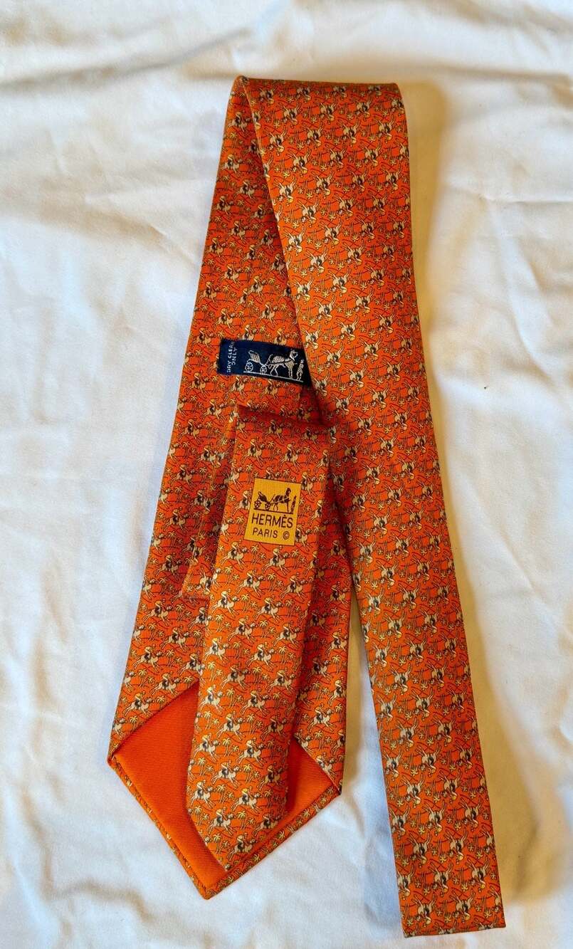 Hermes Paris Vintage Silk Tie with Camel and Palm Tree Pattern